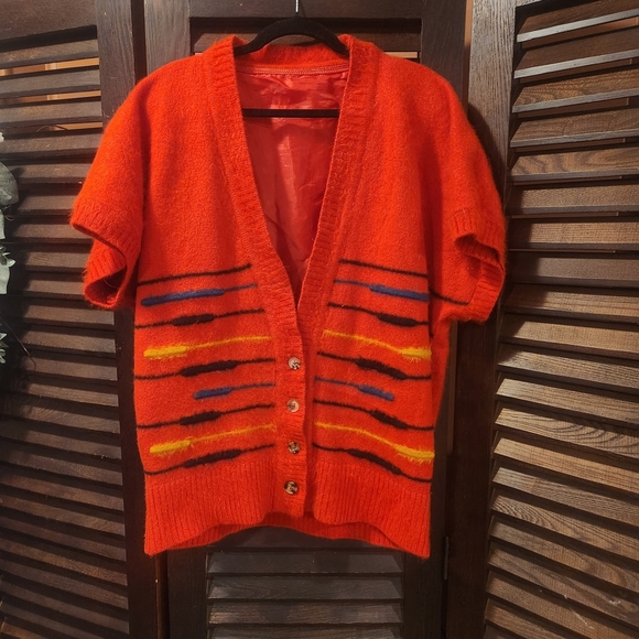 Vintage Sweaters - Vintage Red and Multicolor Women's Cardigan
